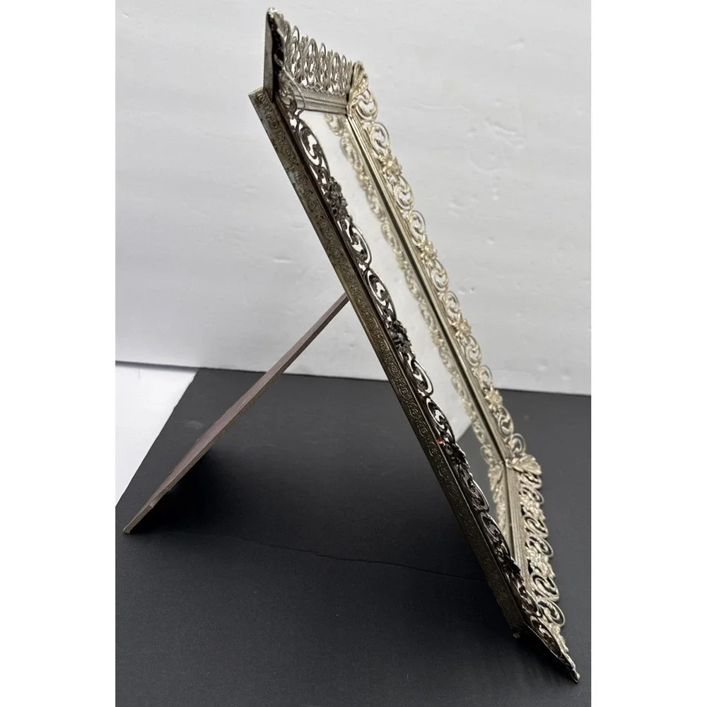 Vtg Ornate Vanity Mirror picture Stand Alone Or Tray keeper 15